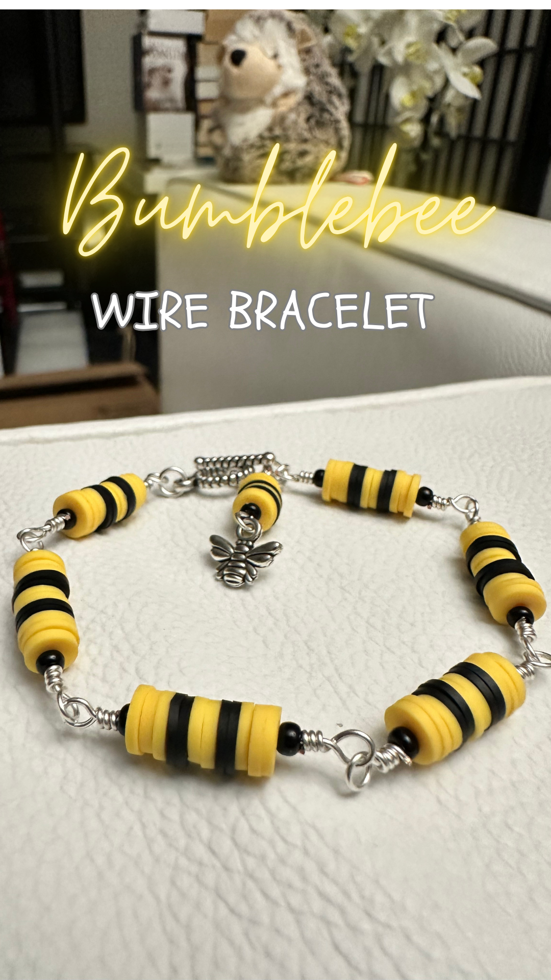 Bumblebee Wire Bracelet using Clay Beads